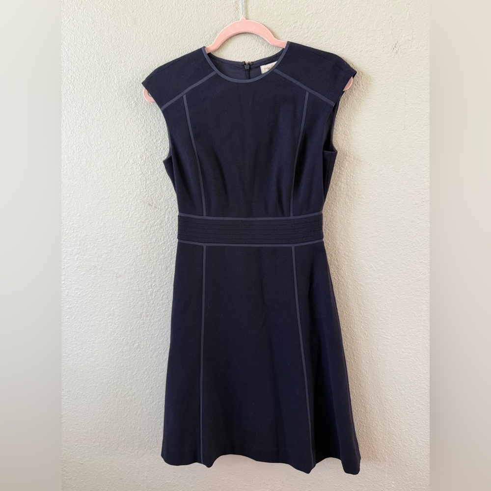 Tory Burch Women's Sz 2 Wayde Wool Crepe back zip Dress in Navy blue